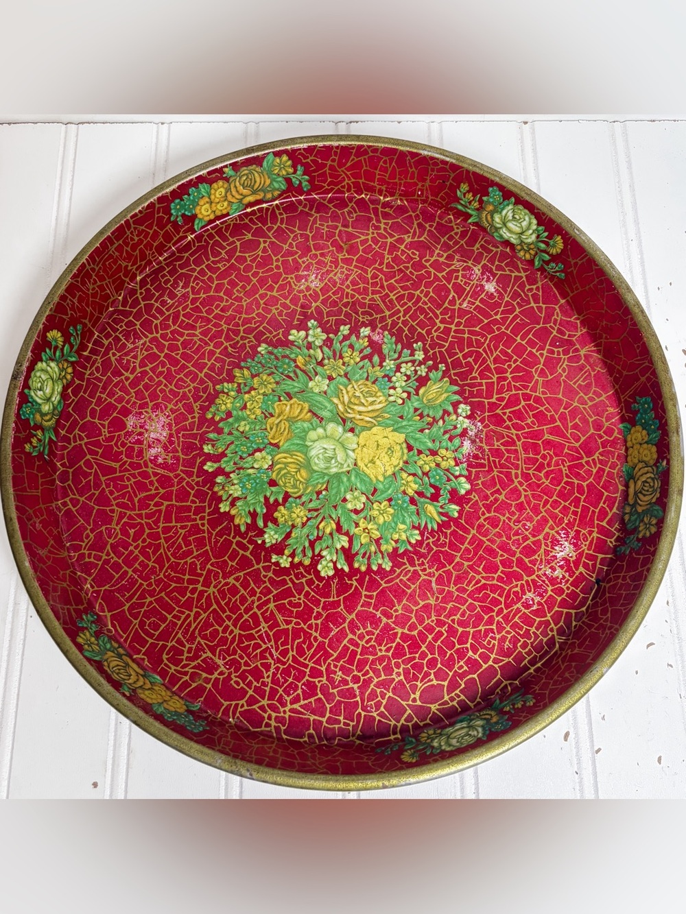 Vintage Floral Metal Tray Dahar | Decorative Tray